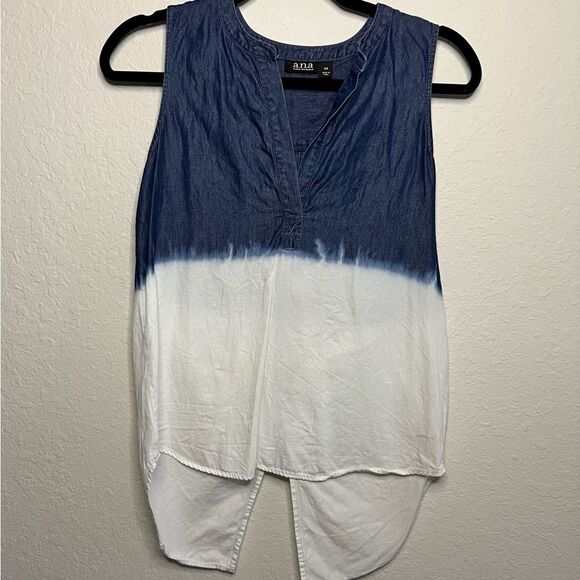 A.n.a. hi-lo sleeveless top. Blue & white EUC XS - Picture 1 of 6